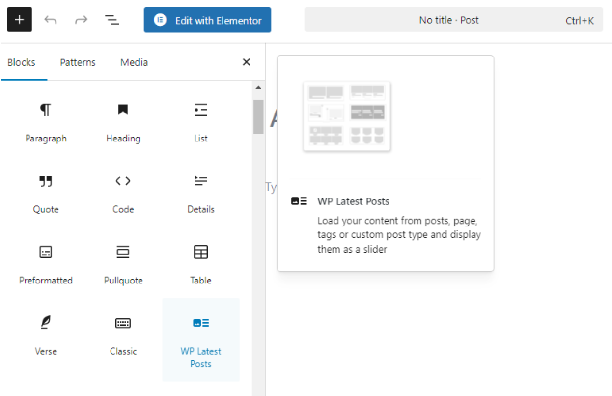 WP Latest Post in the WordPress Editor