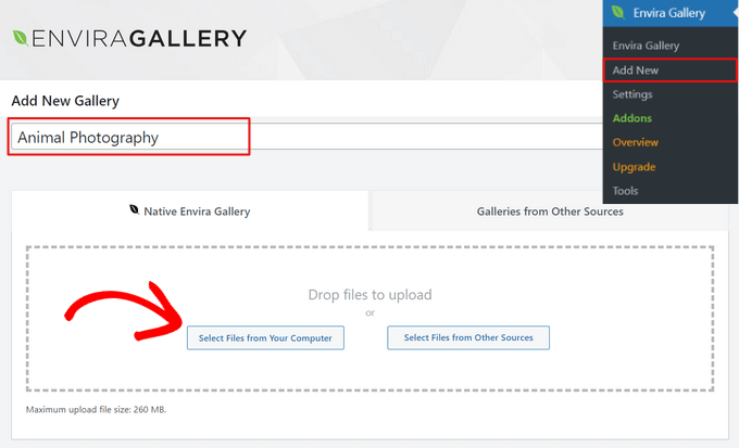 Add New Gallery - How to Add Magnifying Zoom for Images in WordPress 