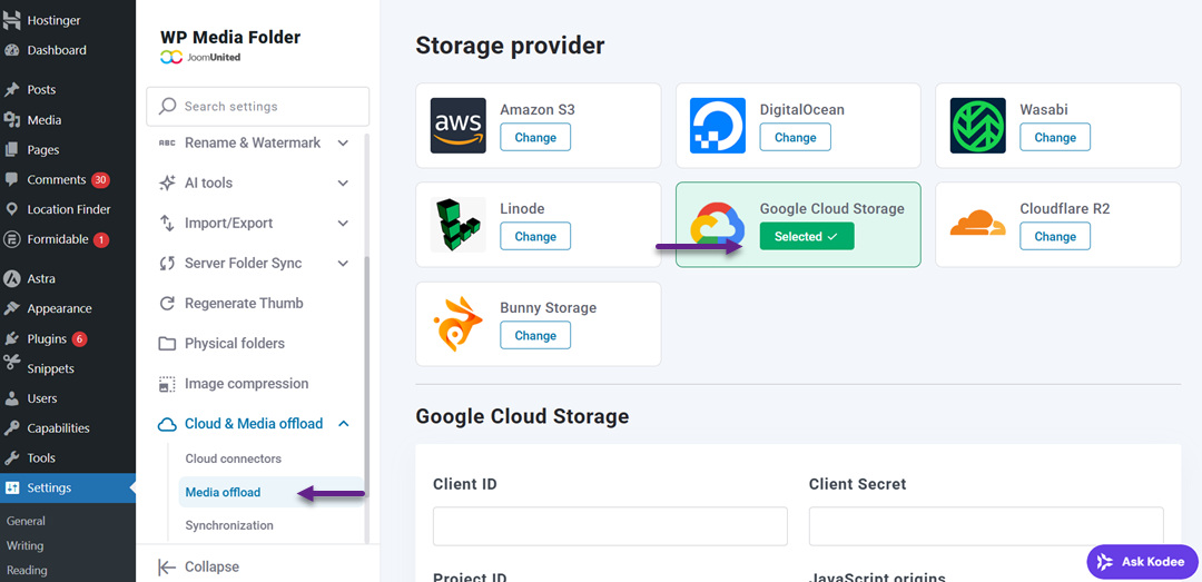 Choose Provider - WordPress Google Cloud Storage - How to Offload Your Media