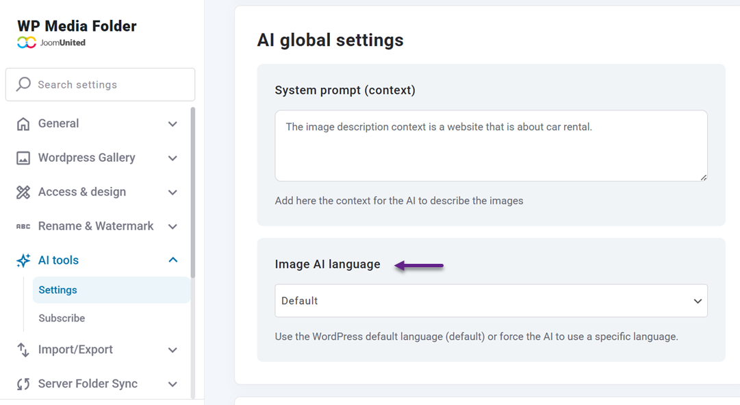 Language Context - How to Bulk Optimize Existing Image Metadata Using WP Media Folder AI