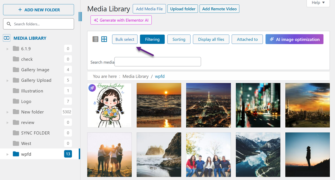 Bulk Select - How to Bulk-Process Your Existing Media Library with WP Media Folder AI (No Manual Work