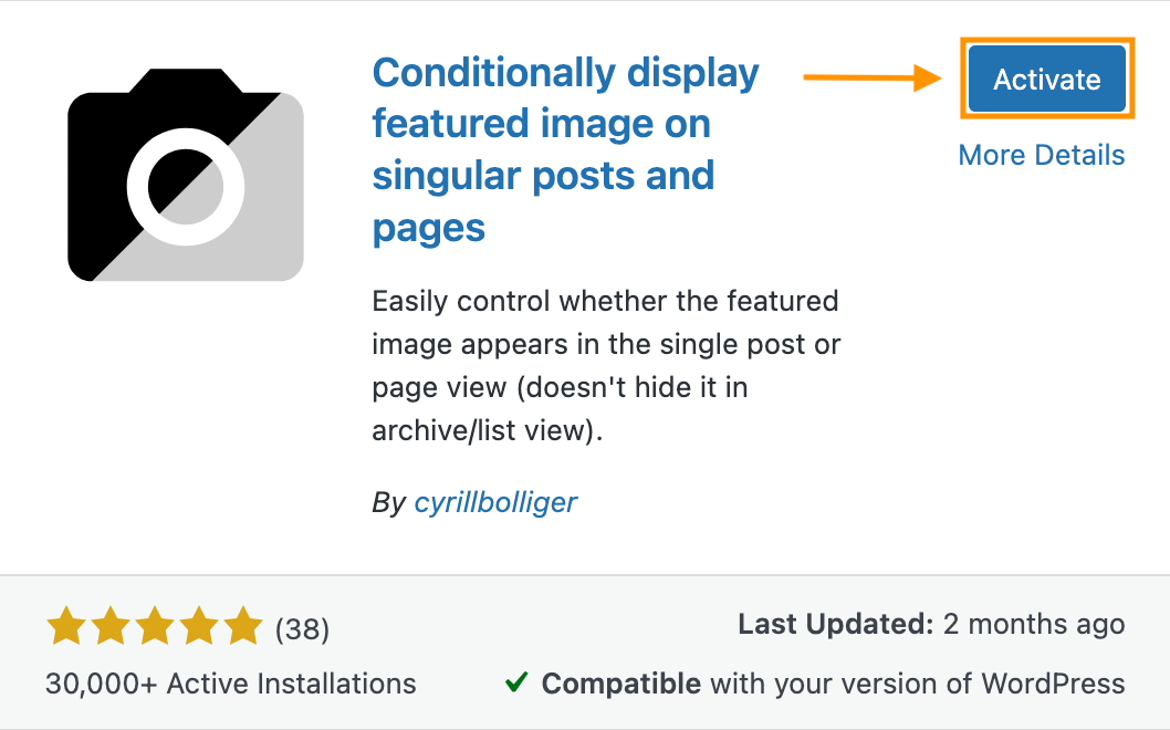 Conditionally Display Featured Image Plugin Activation