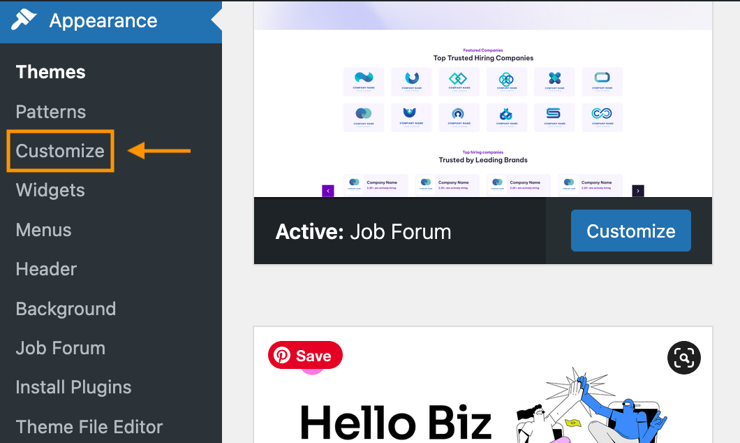 WordPress Customizer Menu