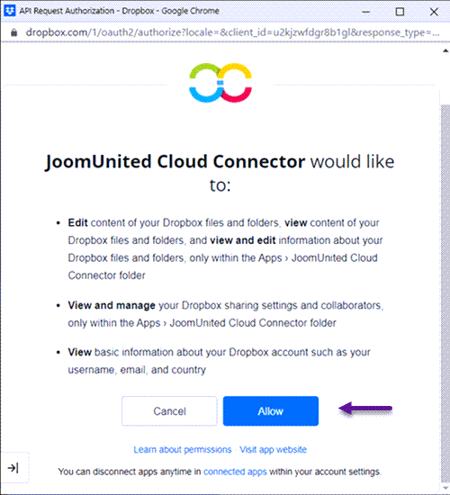 Authorization Dropbox - How to Synchronize your Dropbox Media with the WordPress Media Library 