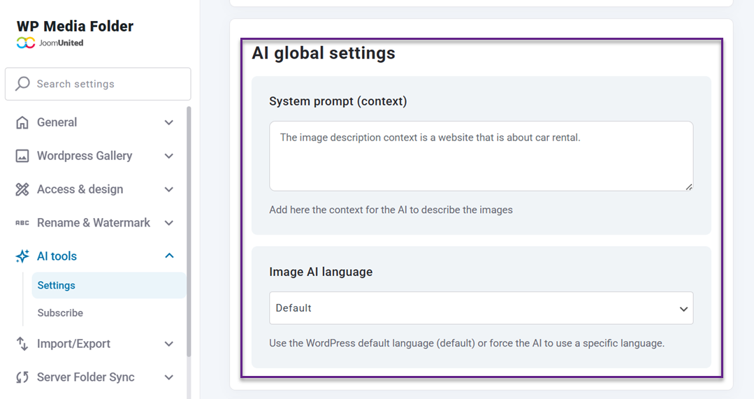 Settings Context - How to Combine WebP Auto-Conversion and AI Metadata Generation in WP Media Folder for Maximum Performance & SEO
