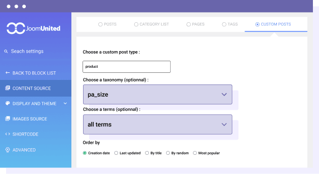 Custom post type terms to filter latest posts by category