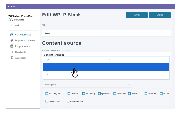 WordPress Multisite and multilingual websites news block