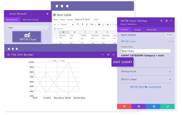 Insert a chart from table data in DIVI Builder