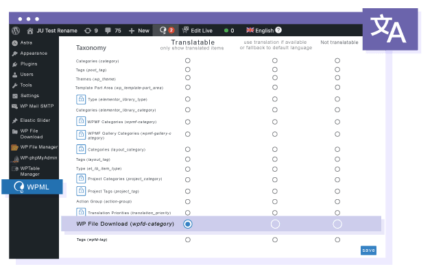 WP File Download creates file category by WPML language