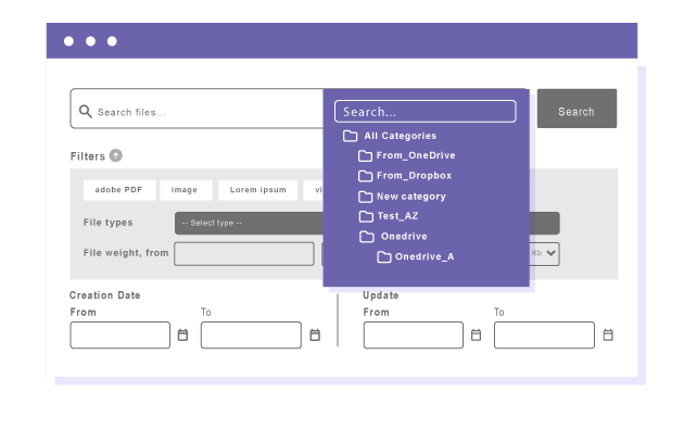 File searching with and sub category filter