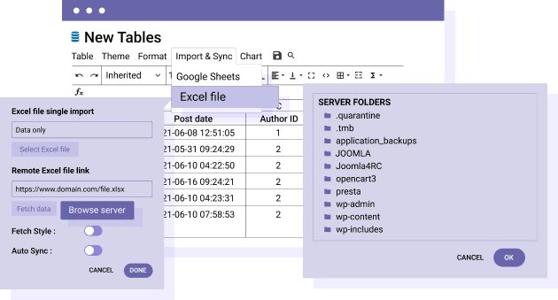 Synchronize table data with a WordPress Excel table