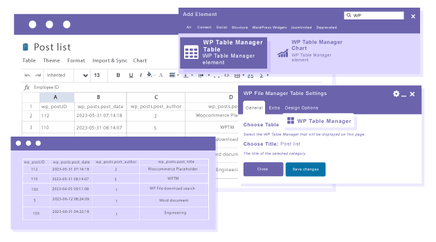 Add a table from database in WPBakery