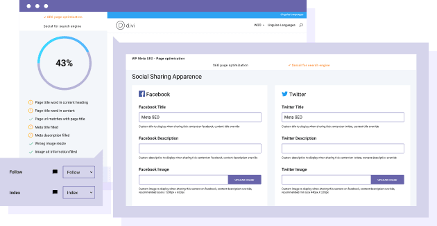 Additional Divi SEO setting: Follow, index and social networks