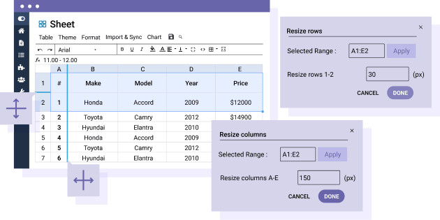 Resize your tables columns and rows