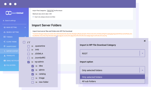 Import a selection of files and folders