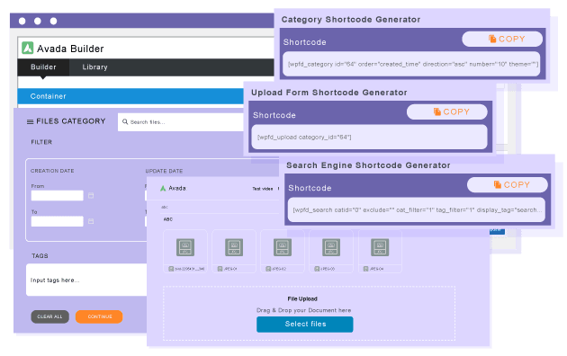 Using the shortcode generator for file download listing in Avada Fusion builder