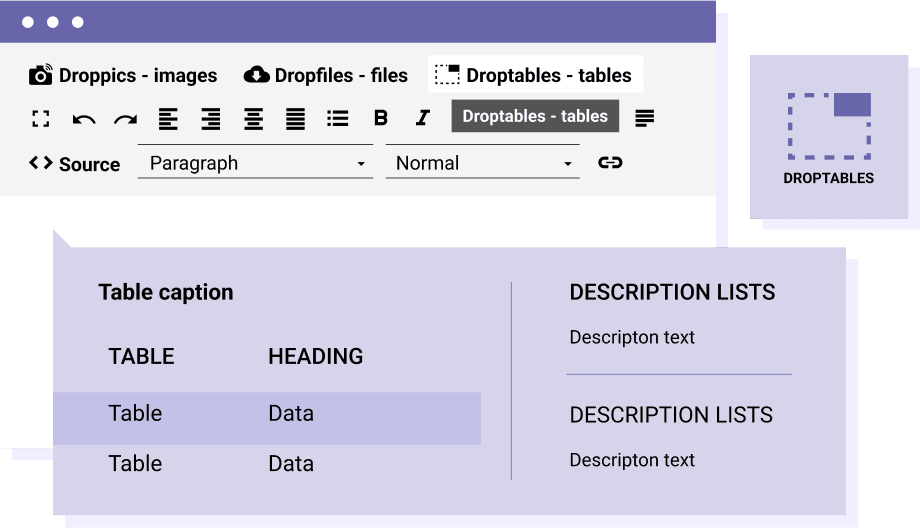 Droptables, Joomla table manager included