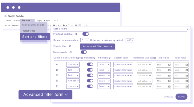 Deploy a filter system for all your table data