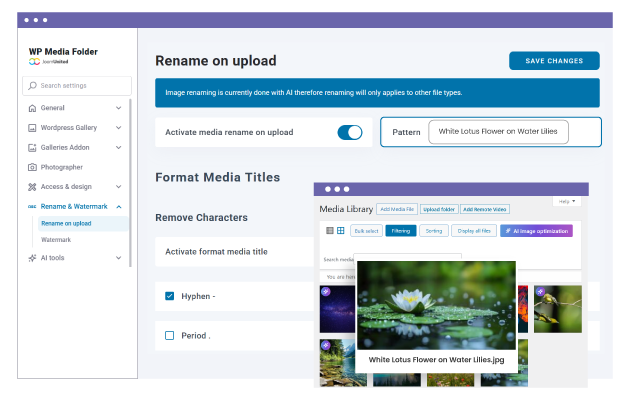 Media automatic renaming on upload
