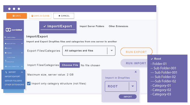 Import a selection of files and folders