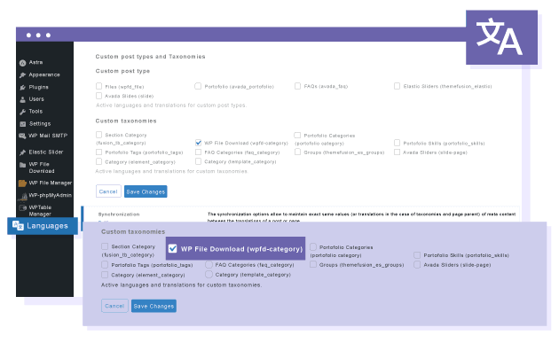 WP File Download creates file category by Polylang language