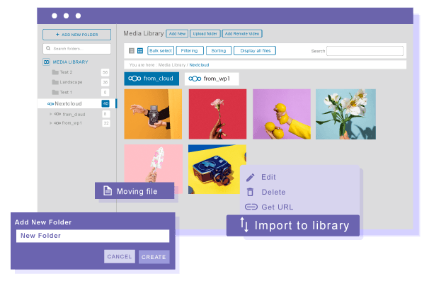 Manage Nextcloud media and folders from WordPress