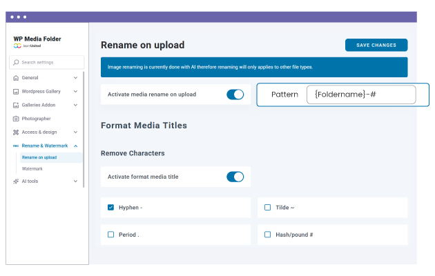 Define custom patterns for media renaming