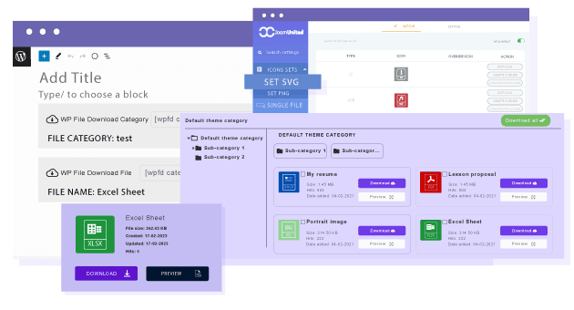 File download icon builder and themes for Gutenberg