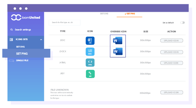 Use and replace quickly file icons with the .PNG icon system