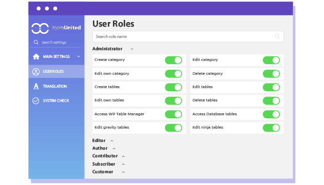 Editable tables with customizable permissions for different users