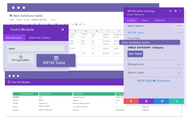 Add a table from database in DIVI Builder