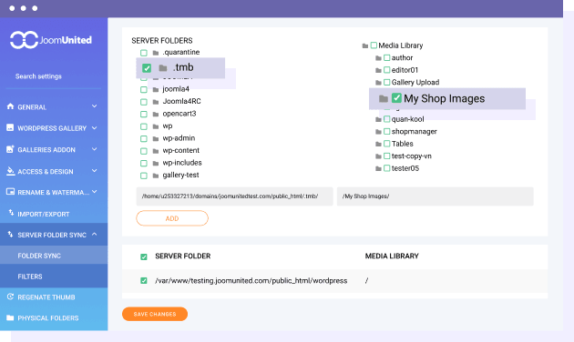 Physical server folder and media folder synchronization