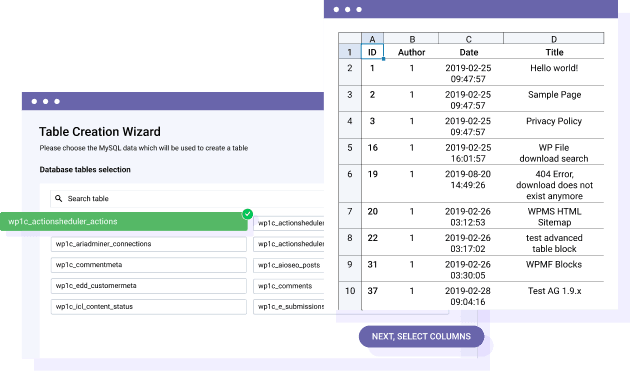 WordPress Database Plugin: Tables from Database