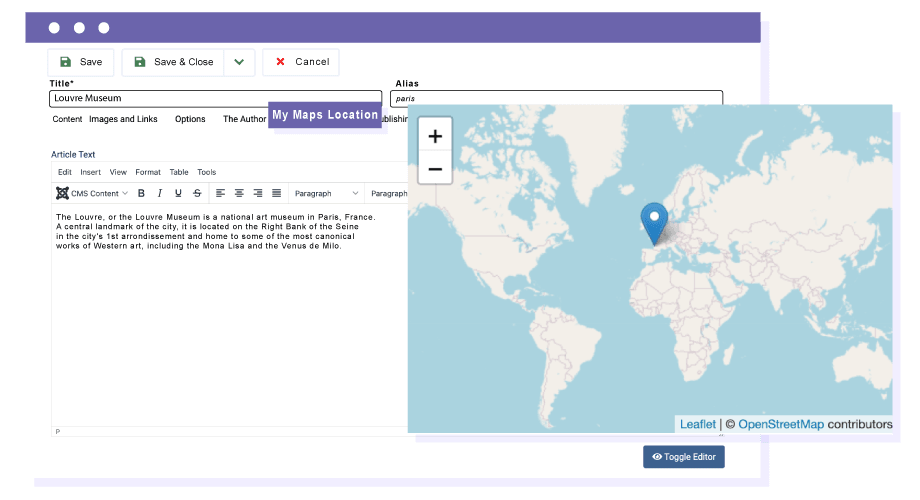 Attach a location to Joomla articles