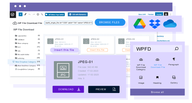 Insert files from Google Drive, OneDrive and Dropbox in Gutenberg