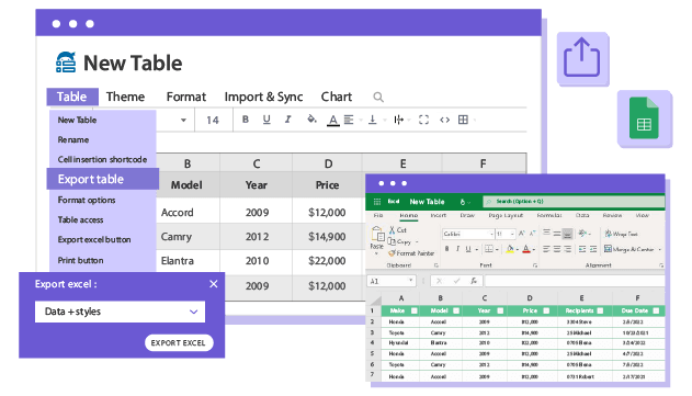 Export Gravity Forms table data to Google Sheets or Excel