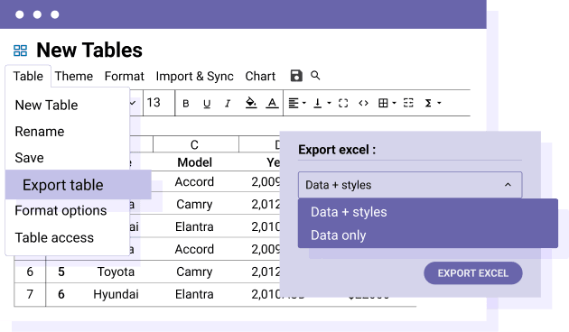 Download your WordPress table as an Excel table