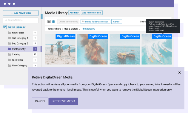 Retrieve all media from DigitalOcean to WordPress