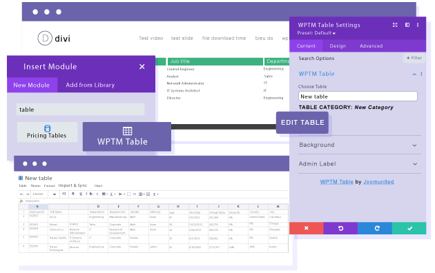 Load easily your HTML tables with DIVI Builder