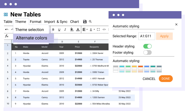 Automatic style on WordPress tables